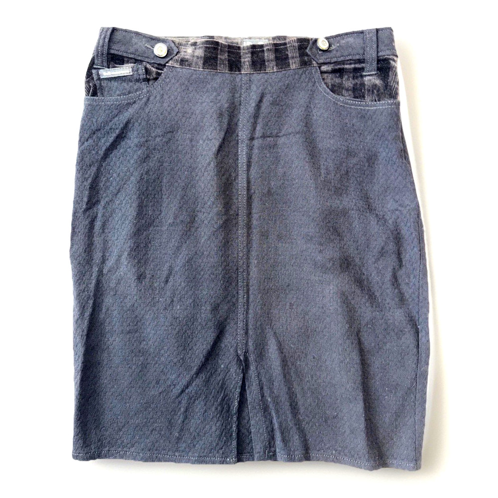 D&G Dolce and Gabbana Velvet Check Detail Black Skirt Size 42 (6)